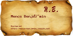 Mencs Benjámin névjegykártya